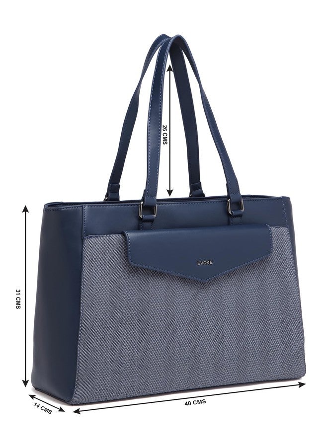 EVOKE HYPE HUSTLE Vegan Leather Tote Bag 253 for Women | Fits 14" Laptop | Stylish and Spacious for Work and Hustle (Pacific Blue) - Image 5